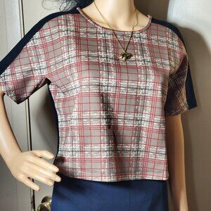 Romeo & Juliet Couture Crop Top - Madras Plaid - Beige, Black, Red Size M NWT